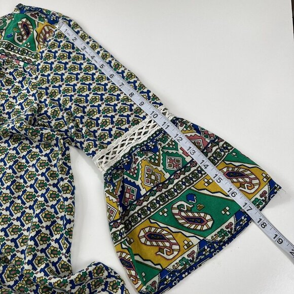 Umgee Womens Boho Tunic Dress SZ M Paisley Multicolor 3/4 Bell Sleeves V-Neck - Picture 7 of 16